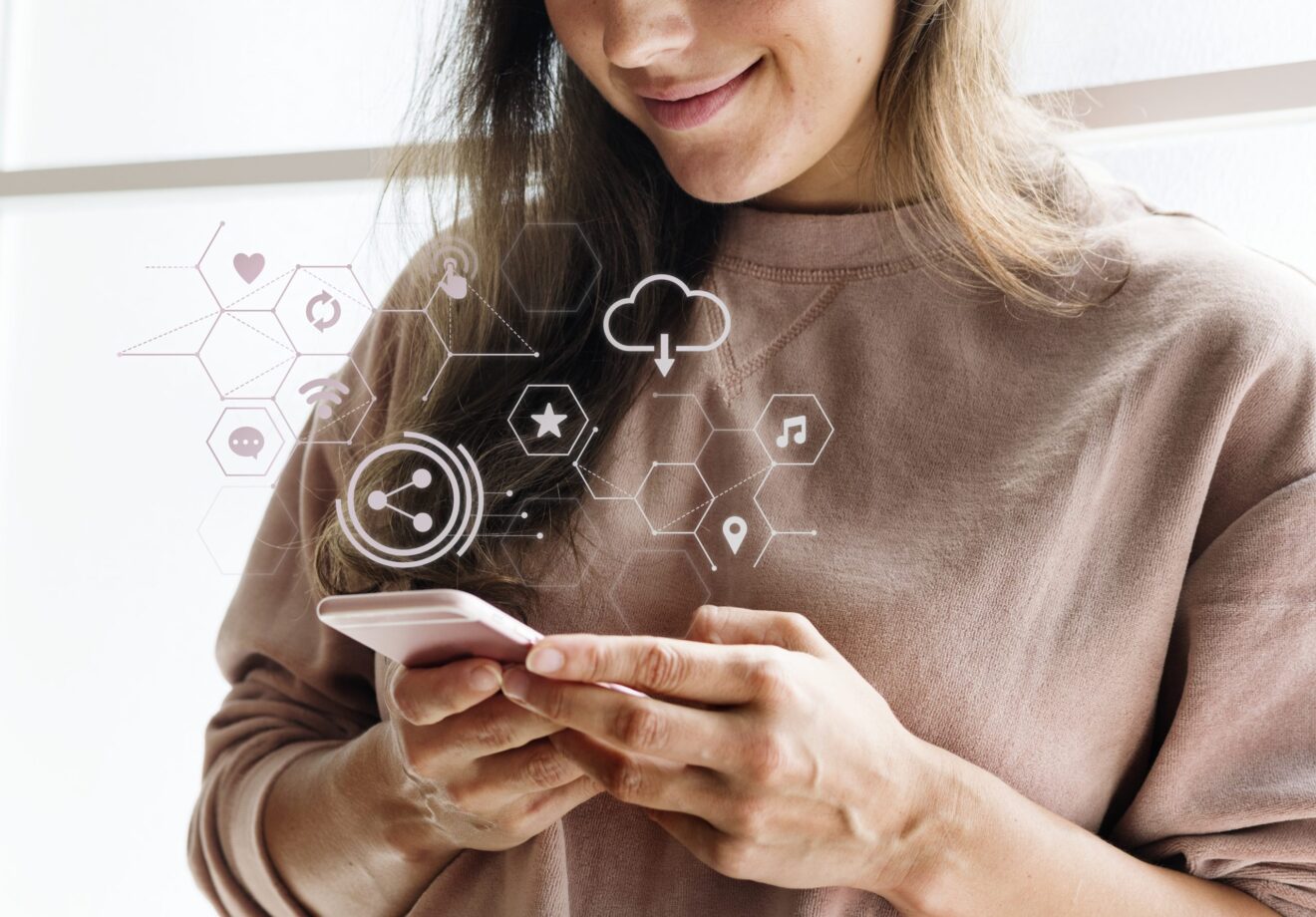 happy woman with phone