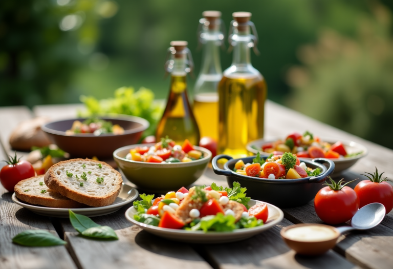 Piatto tipico della dieta mediterranea con ingredienti freschi