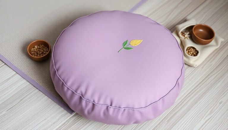 cuscino meditazione lilla con foglia di bodhi ricamata e fibra naturale 1771088249