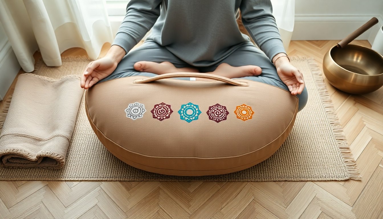 cuscino mezzaluna per meditazione con simboli dei 7 chakra 1773649879